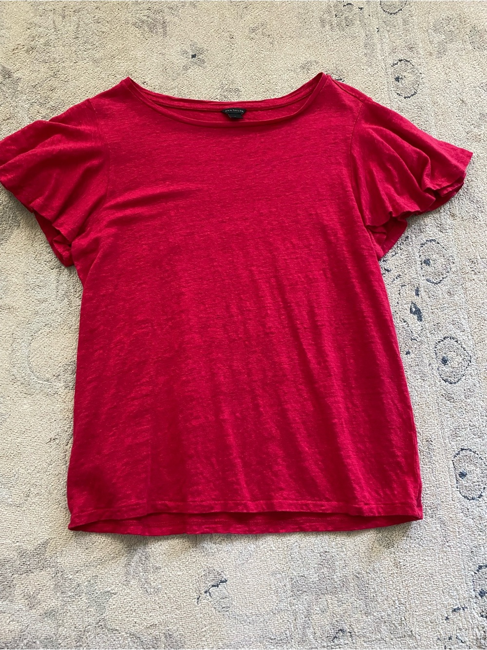 Ann Taylor Flutter Sleeve 100% Linen T-shirt Top Small Red